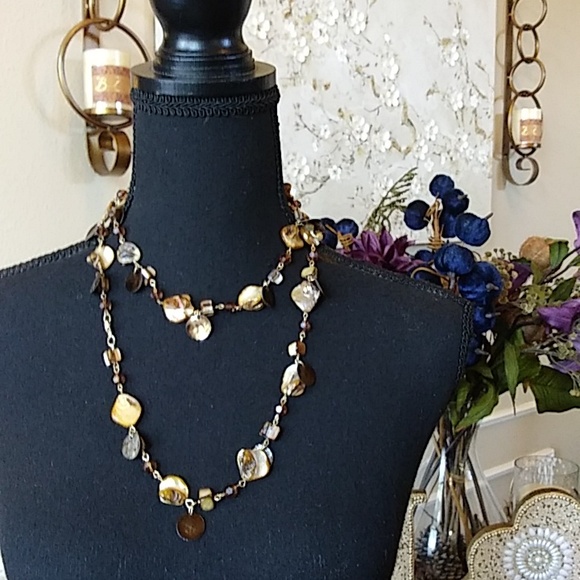 Sea Shell Embellished Bronze And Tan Stament Necklace - Picture 9 of 17